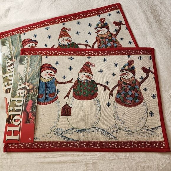 NWT Holiday Tapestry Non Skid Floormats with Christmas Snowmen - Picture 1 of 8